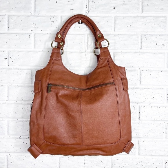 AMERILEATHER Judelle Like New saddle Brown Leather satchel shoulder bag - Picture 2 of 7